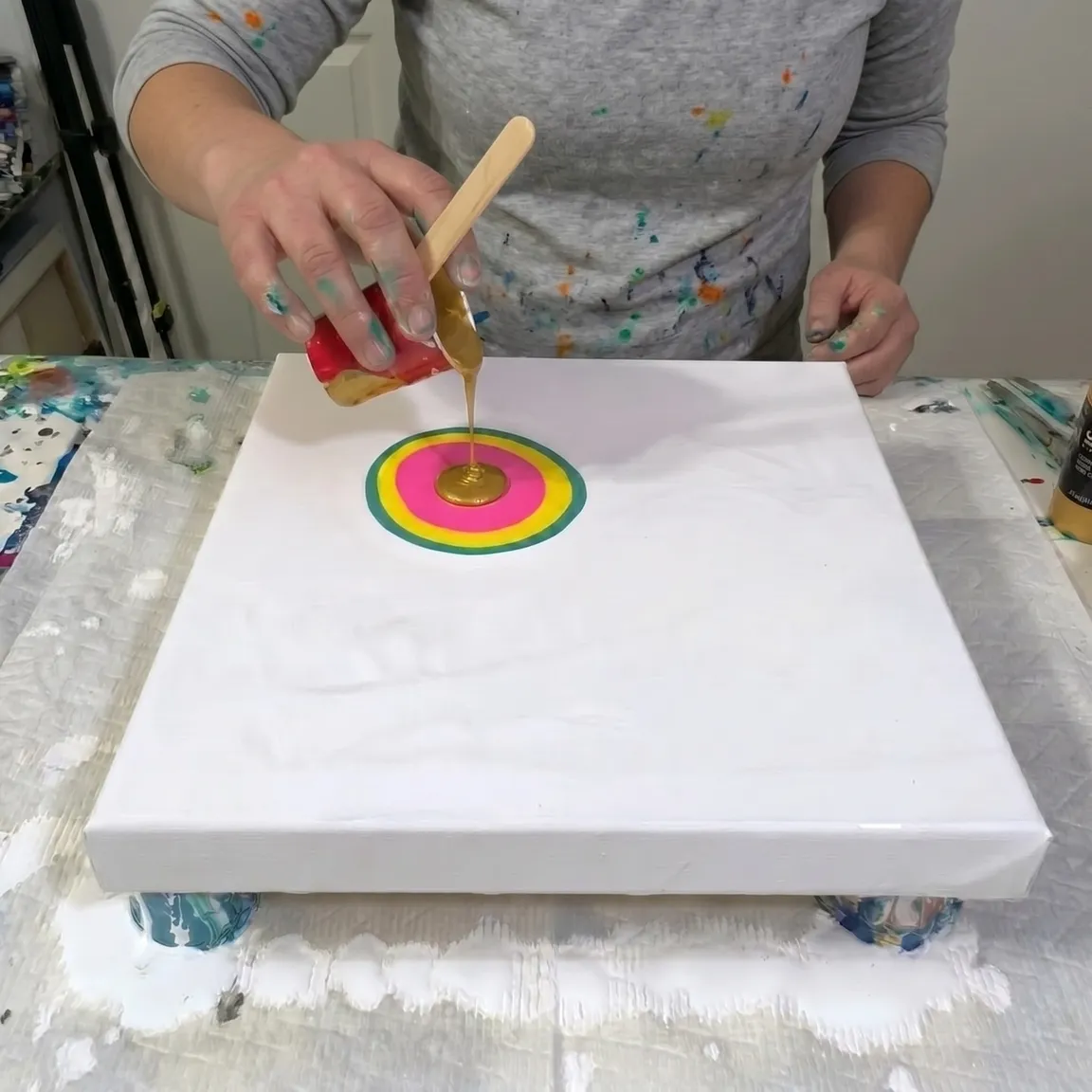 Acrylic paint mixed and poured in sequence